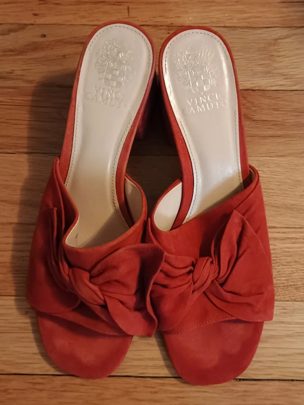 Vince Camuto Sharrey Red Suede Bow Heel Slides Size 9